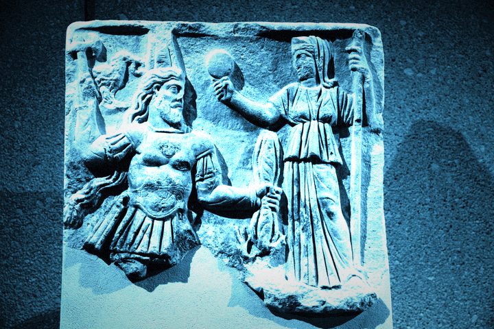 Votive relief, Jupiter and Juno, marble, early 3rd c. CE.